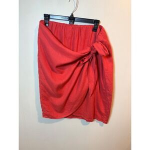 Naturals d&co Rose Red Linen Blend Wrap Skirt Size Large Tie Waist Boho Flowy